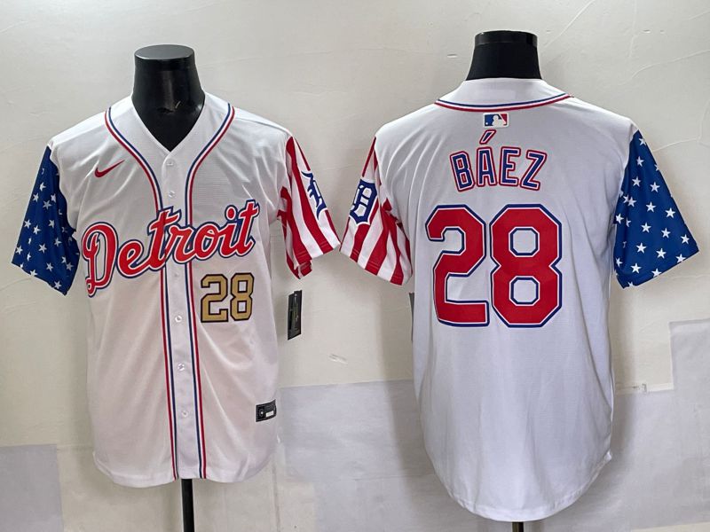 Men Detroit Tigers 28 Baez White National Flags 2025 Nike MLB Jersey style 3